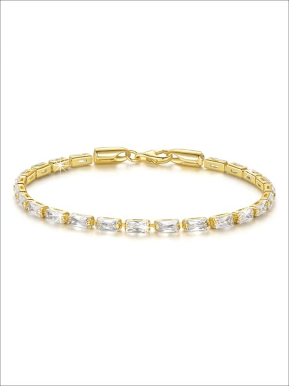 14K Gold Plated Cubic Zirconia Rectangle Tennis Bracelet Unisex